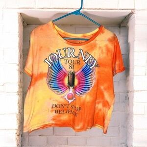 Journey Don’t Stop Believin’ Tour 81 Orange Tie Dye Graphic Cropped Band Tee XXL